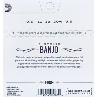d'addario EJ60+ 5-string banjo strings